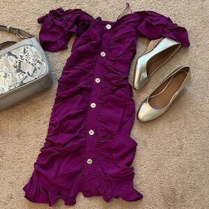 Zara Purple Ruched Off-Shoulder Mini Dress